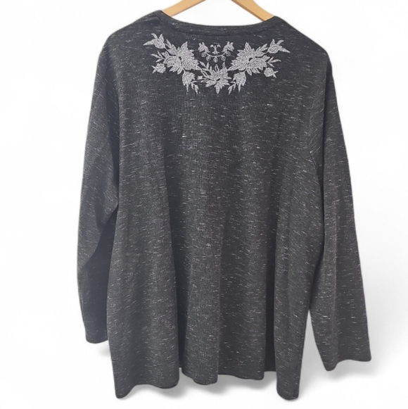 J. Jill Embroidered Tunic Top Plus 2X Gray Boho Casual Knit Elevated Basics - Picture 2 of 16